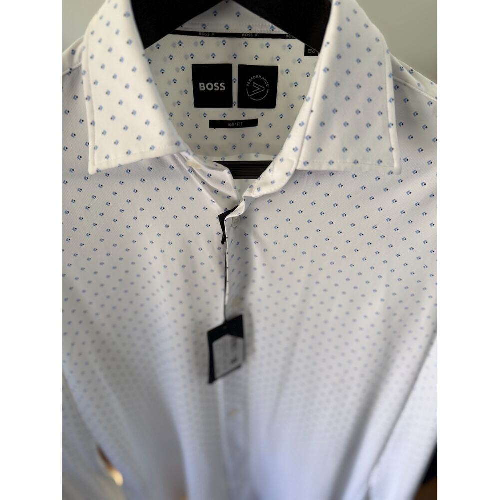 Hugo Boss Slim Fit Dress Shirt NWT Blue Print